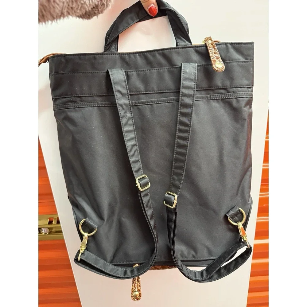 Samantha Brown Convertible Backpack BLACK Nylon Croco Embossed Laptop Bag